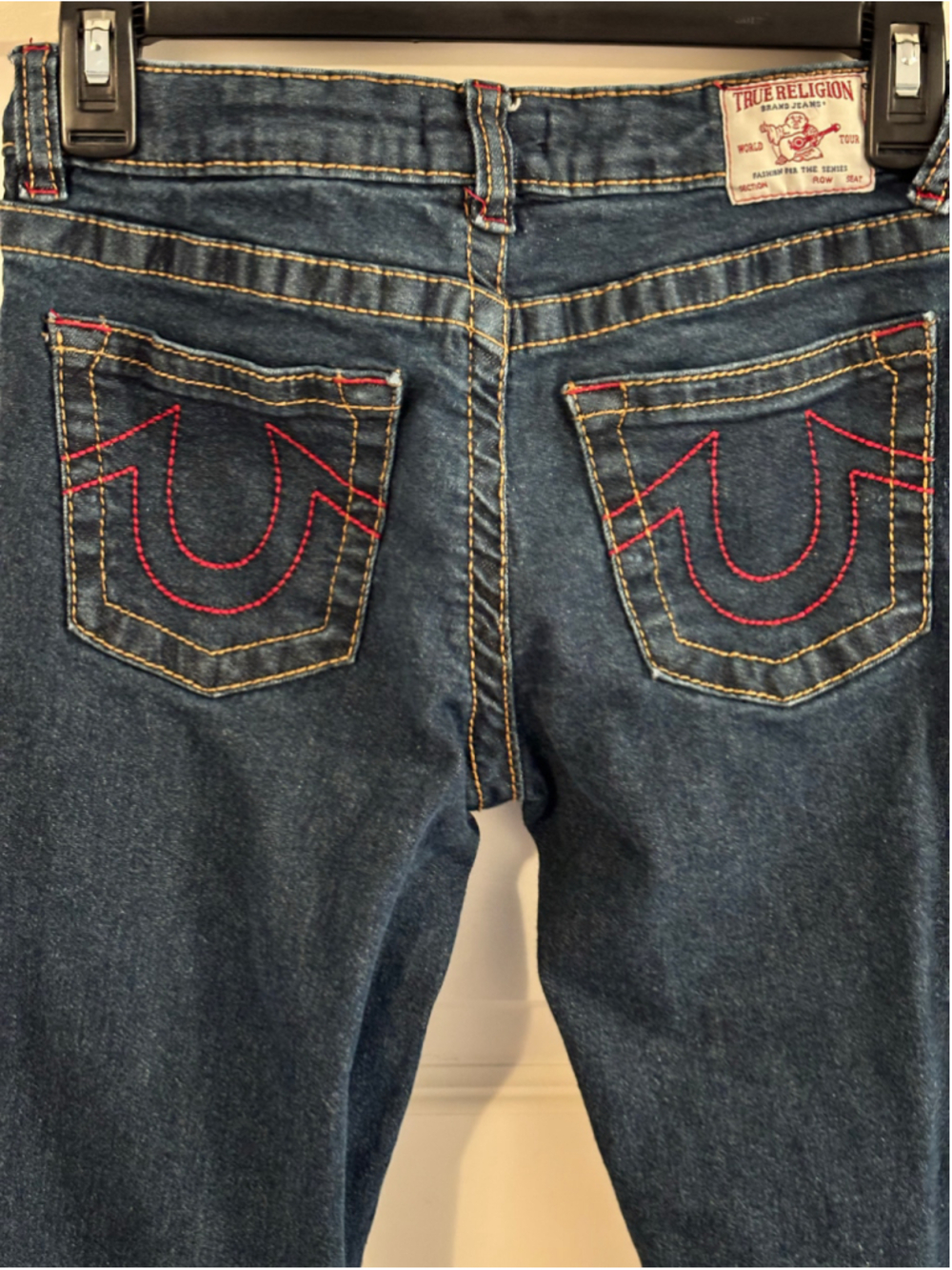Men's True Religion Ricky Relaxed Straight Jeans, Size 14, Blue and Red - Picture 3 of 5